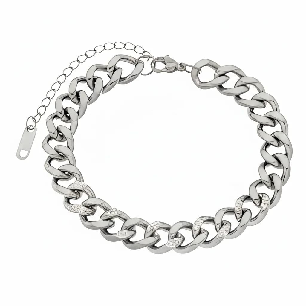 Pulseira com elos e ponto luz aço inox