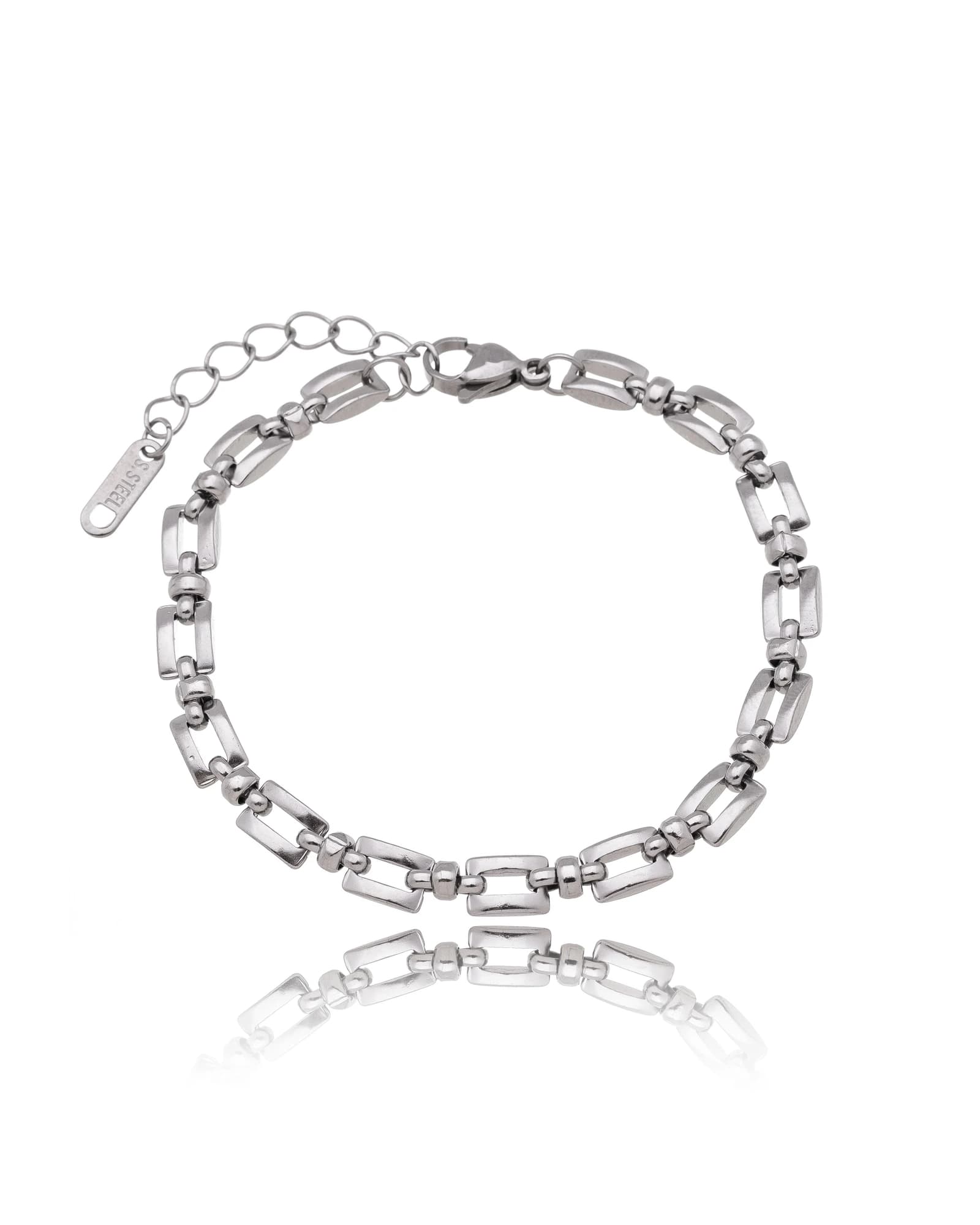 Pulseira retangulos chapados aço inox