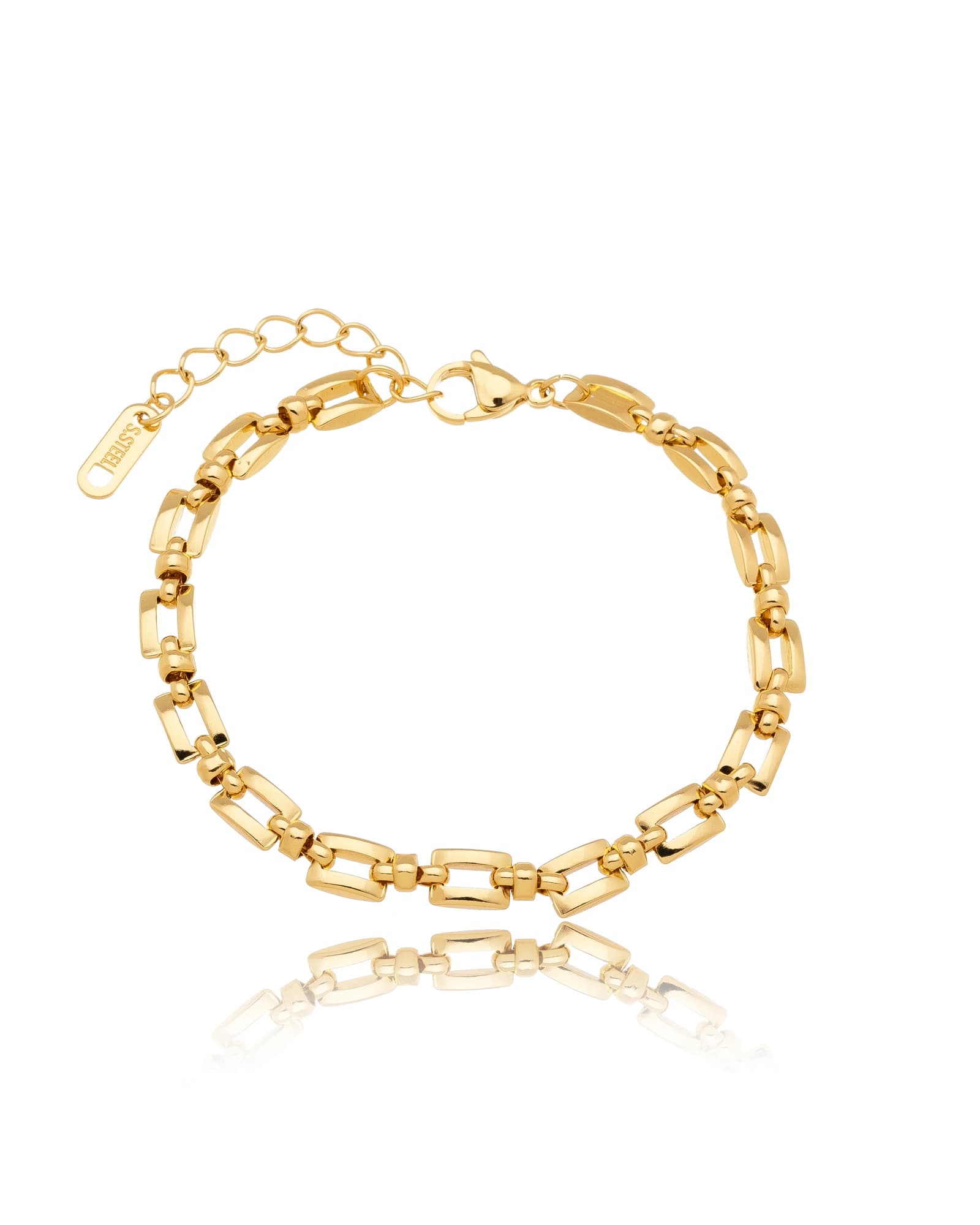 Pulseira retangulos chapados com pintura eletrostatica dourada